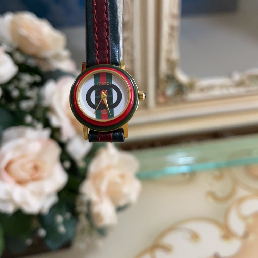 Gucci green & Red striped leather strap